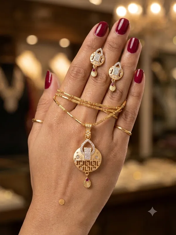 1_Gram_Gold-Plated_Ruby_Floral_Jaali_Work_Pendant_Set