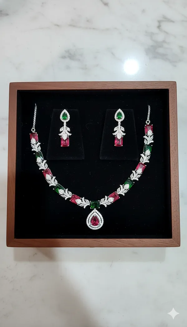 Multicolor_American_Diamond_Cubic_Zirconia_Necklace_With_1_Pair_Of_Earrings_For_Women