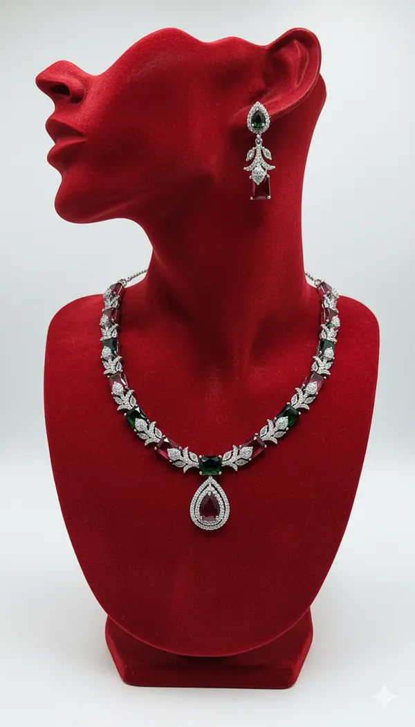 Multicolor_American_Diamond_Cubic_Zirconia_Necklace_With_1_Pair_Of_Earrings_For_Women