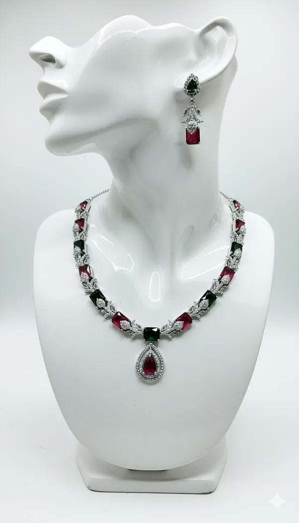 Multicolor_American_Diamond_Cubic_Zirconia_Necklace_With_1_Pair_Of_Earrings_For_Women