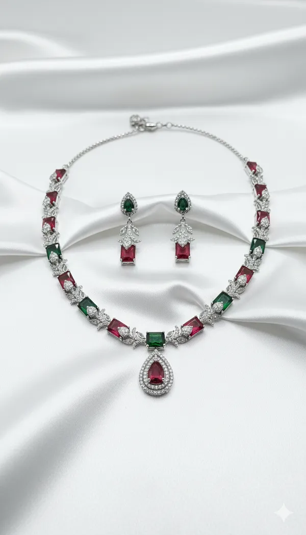 Multicolor_American_Diamond_Cubic_Zirconia_Necklace_With_1_Pair_Of_Earrings_For_Women