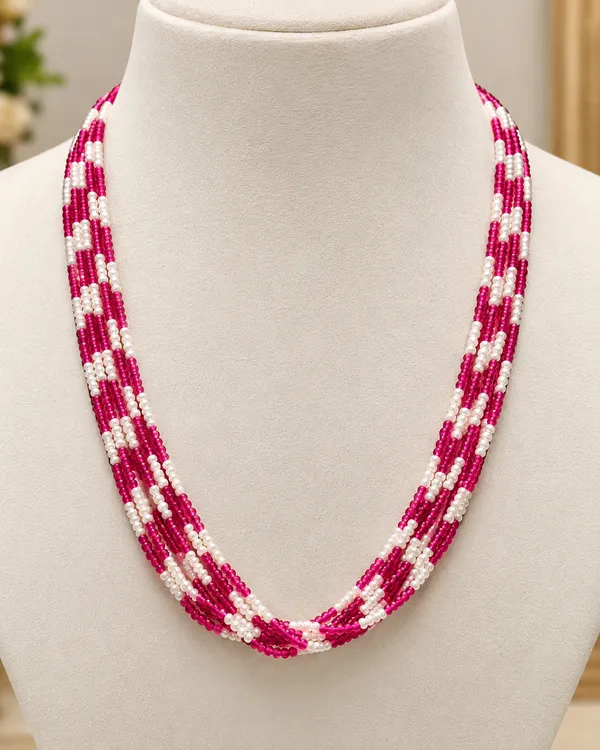 Handcrafted_Ruby_Red_Crystal_&_Pearl_Multi-Strand_Mala_Necklace_|_Layered_Beaded_Chain_for_Women_&_Pendants