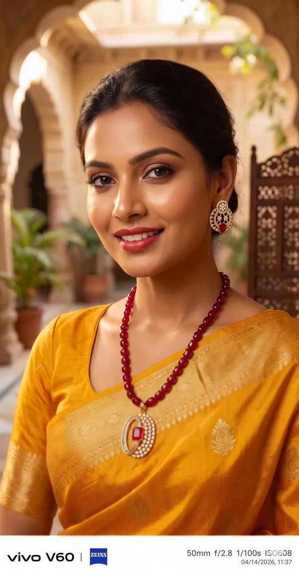 Ruby_American_Diamond_bracket_pendant_with_mehroon_duldul_beads_mala_with_Earring_Set