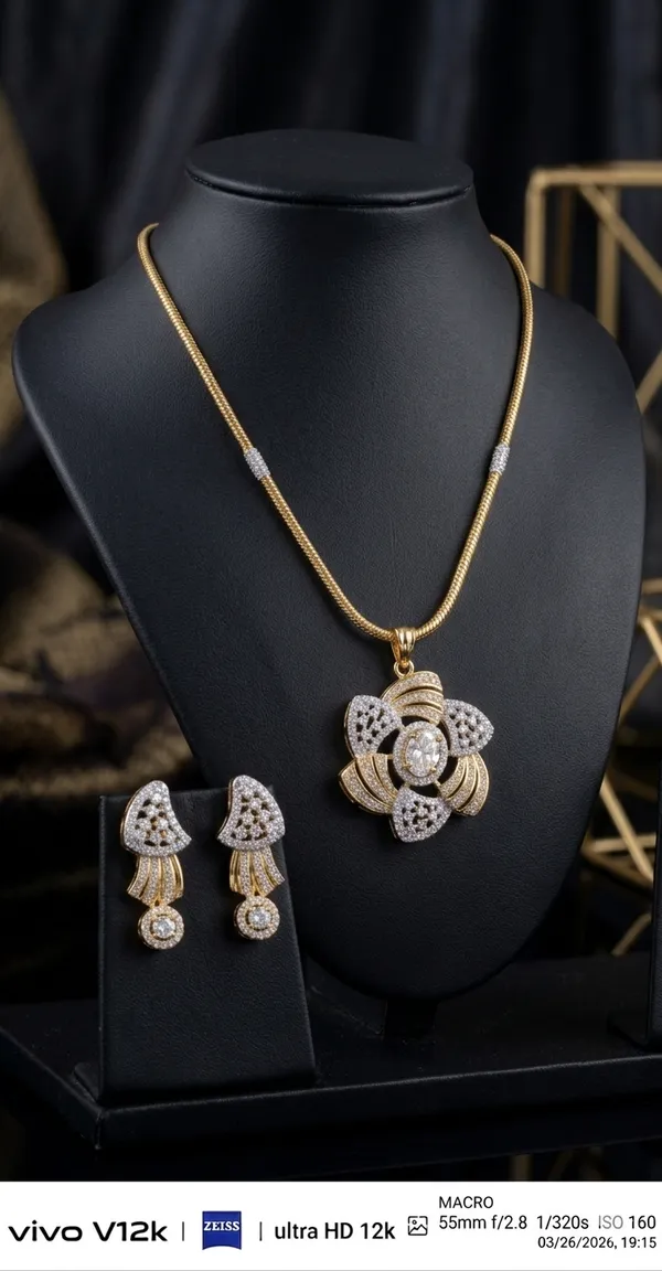 Gold_Plated_Brocket_American_Diamond_Pendant_with_Rhodium_Chain_and_Stud_Earrings