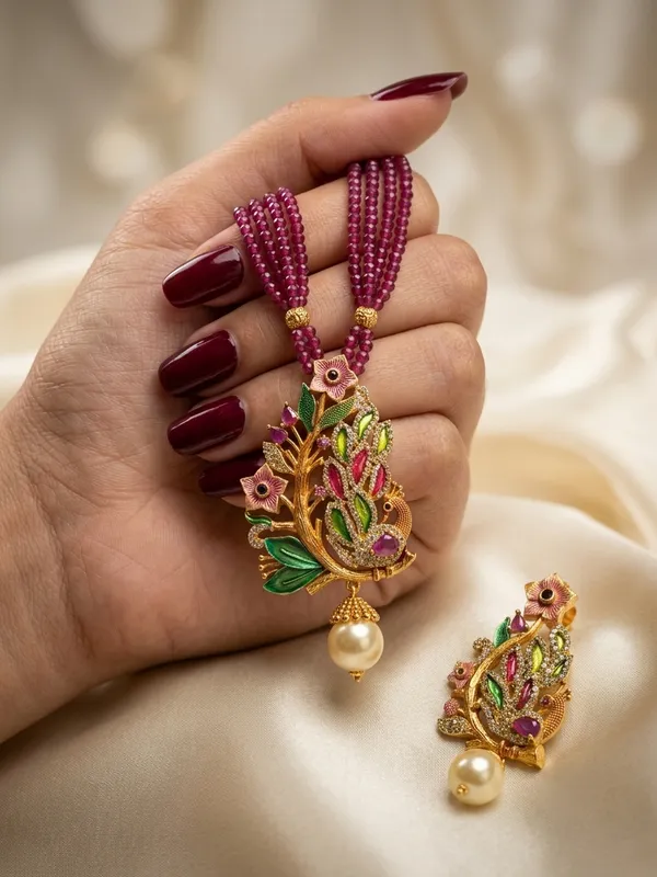 Royal_Pastel_Peacock_Hand-Painted_Pendant_Necklace_with_Matching_Earrings