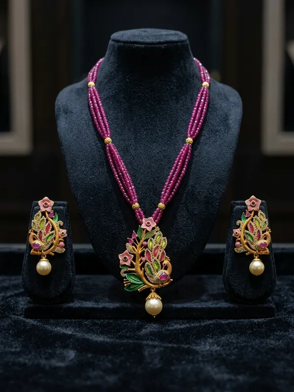 Royal_Pastel_Peacock_Hand-Painted_Pendant_Necklace_with_Matching_Earrings