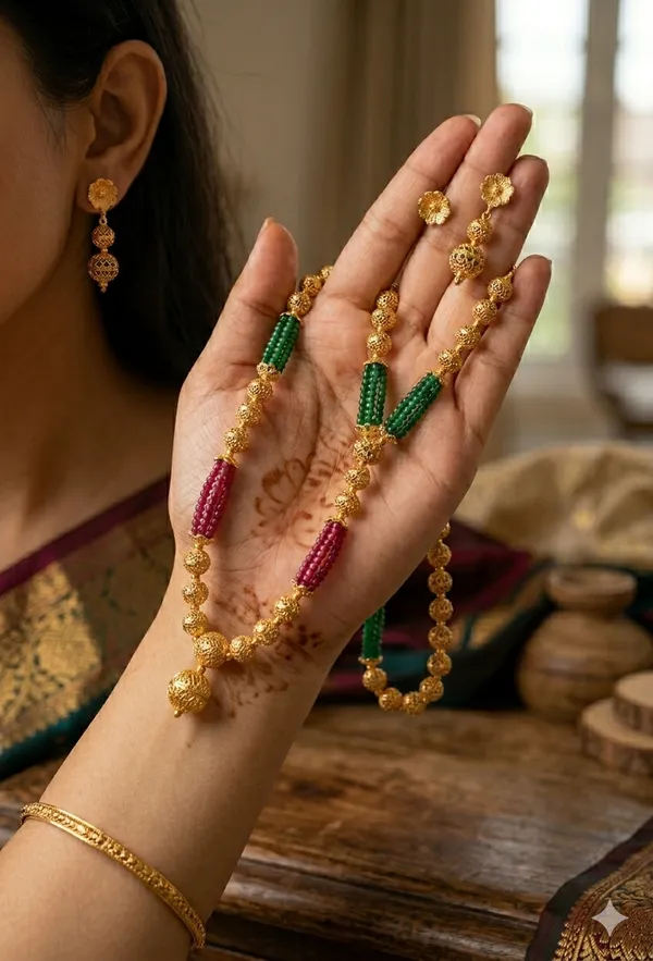 Ratnavali_Antique_Gold_Necklace_with_Ruby_and_Emerald_Earring