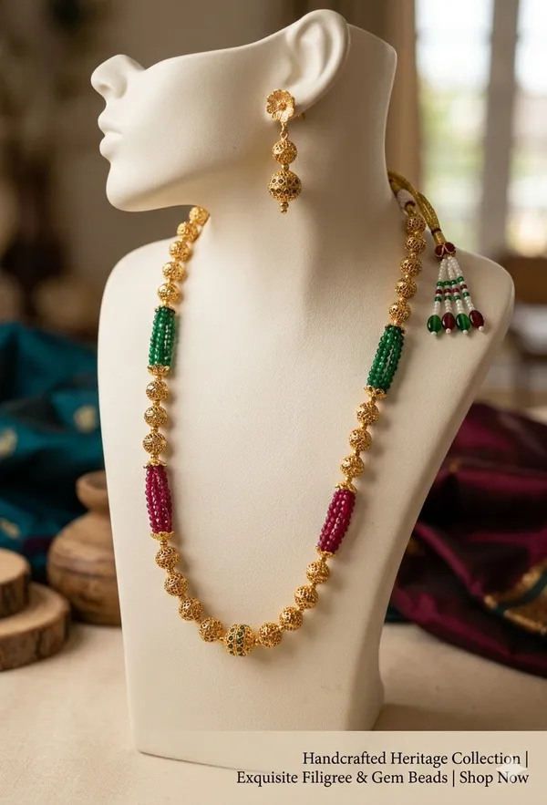 Ratnavali_Antique_Gold_Necklace_with_Ruby_and_Emerald_Earring