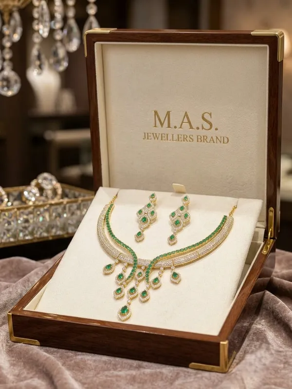 Emerald_Green_&_Cubic_Zirconia_Choker_Necklace_Set_with_Matching_Danglers