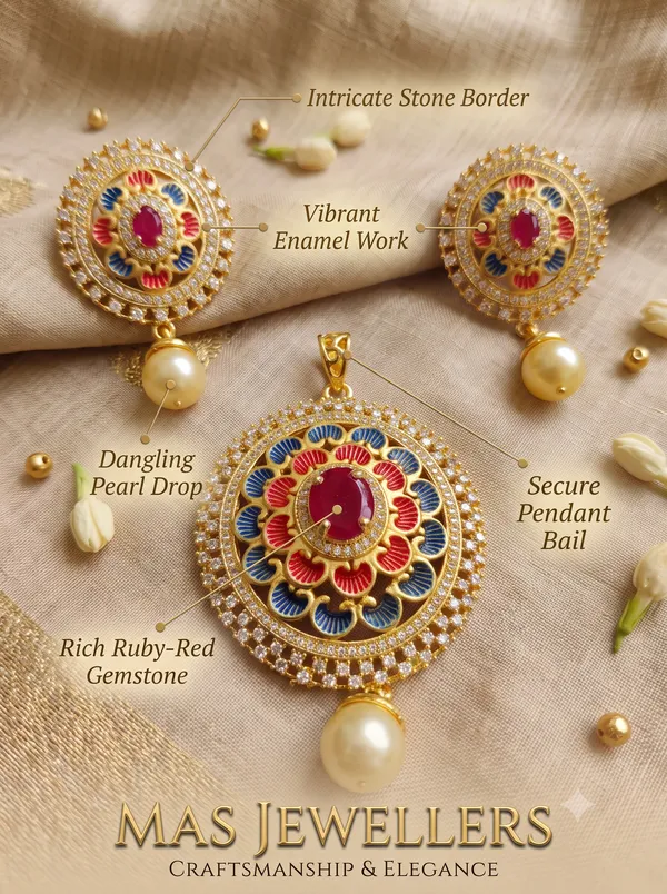 Ethnic_Gold_Finish_Round_Floral_Enamel_Pendant_Set_with_Dangling_Pearls_|_MAS_JEWELLERS