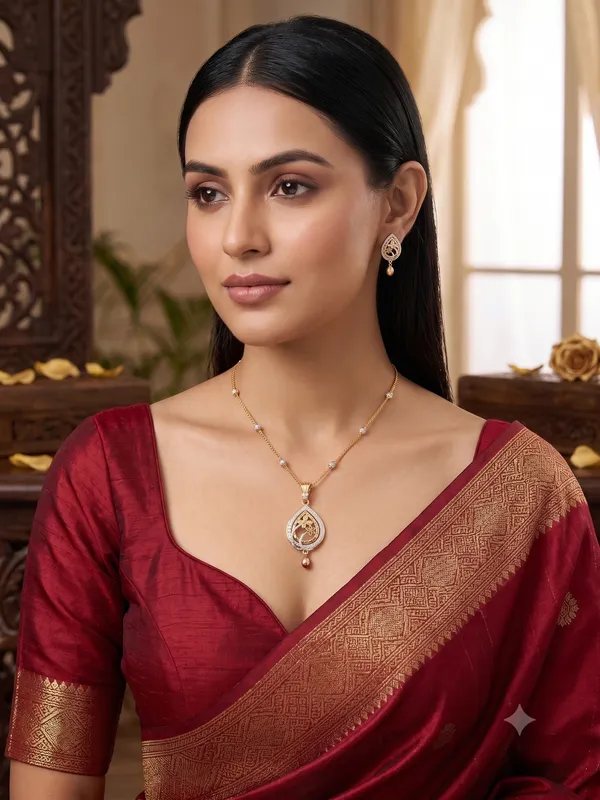 Exquisite_Filigree_Floral_Teardrop_Pendant_&_Studs_Set