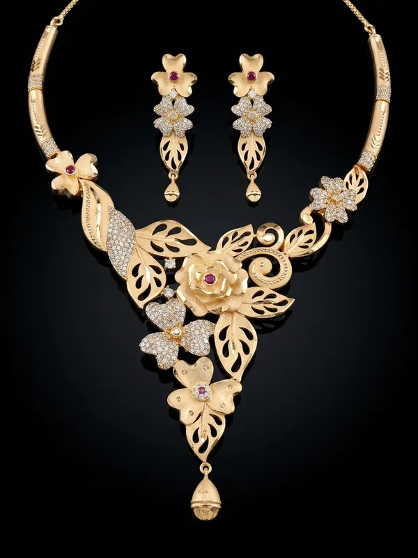 Gold_Plated_Floral_Rose_Cascading_Necklace_Set_with_CZ_Stones_&_Matching_Drop_Earrings_|_MAS_JEWELLERS