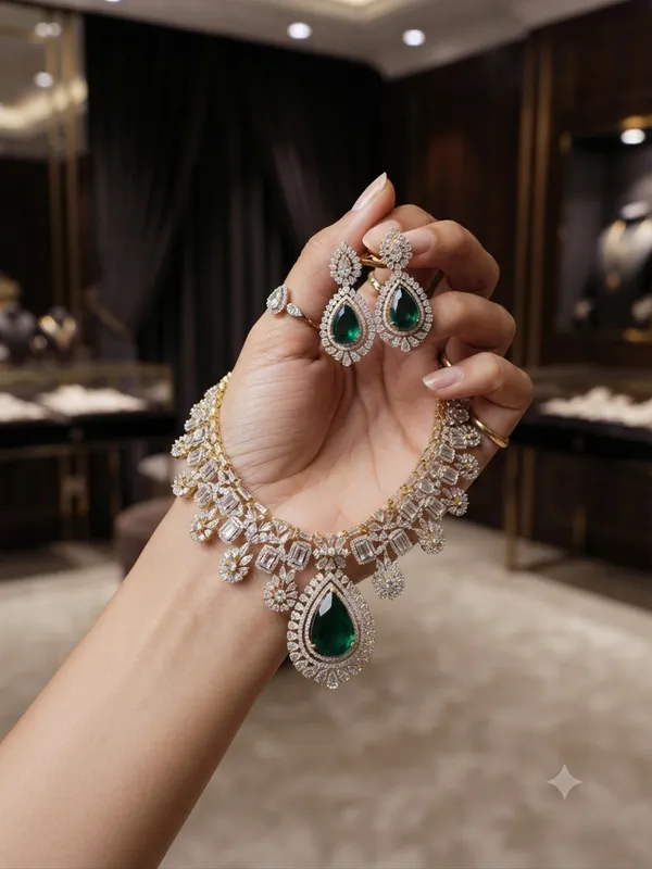 Grand_Victorian_Royal_Emerald_&_Solitaire_Baguette_Cut_Statement_Necklace_with_Matching_Drop_Earrings