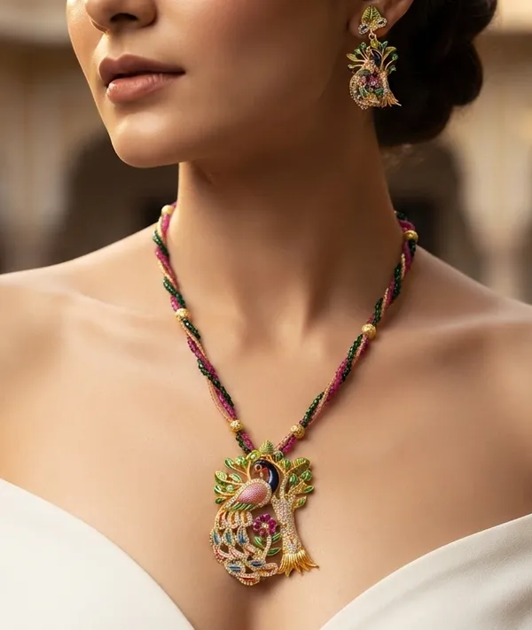 Heritage_Peacock_Tree_of_Life_Pendant_Necklace_&_Earrings_Set_in_22K_Gold_Plated_Enamel_&_CZ_Accents