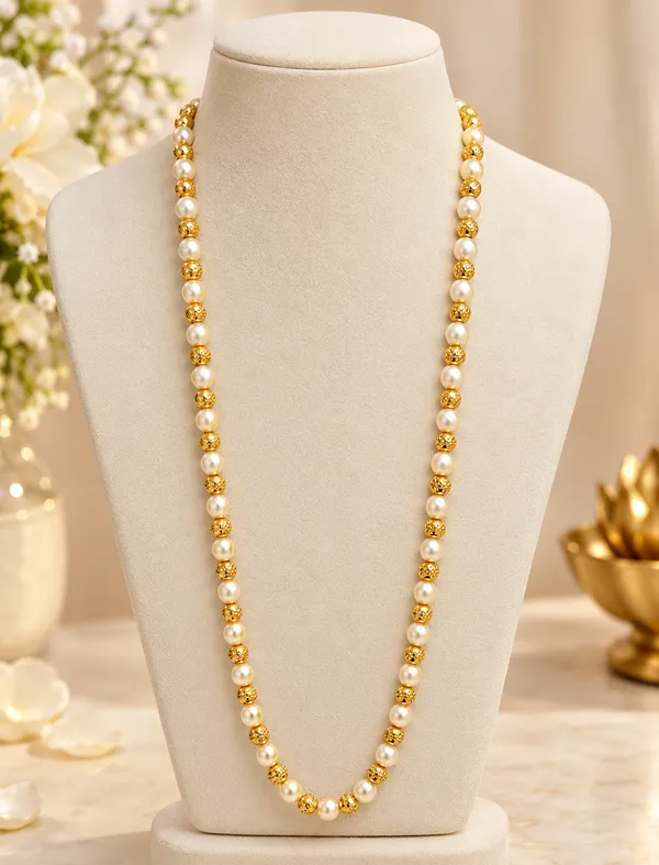 Traditional_Gold_Plated_Pearl_Mala_Necklace_|_Textured_Golden_Beaded_Single_Line_Moti_Haar_for_Women/Girls