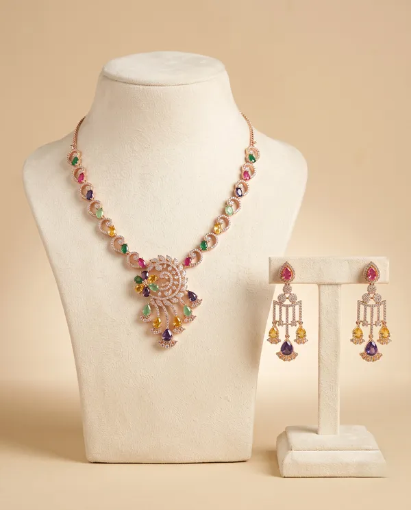Rose_Gold_Plated_Multicolor_Cubic_Zirconia_AD_Stone_Choker_Necklace_Set_with_Earrings_for_Women_&_Girls_|_Partywear_/_Wedding_Jewellery_Set