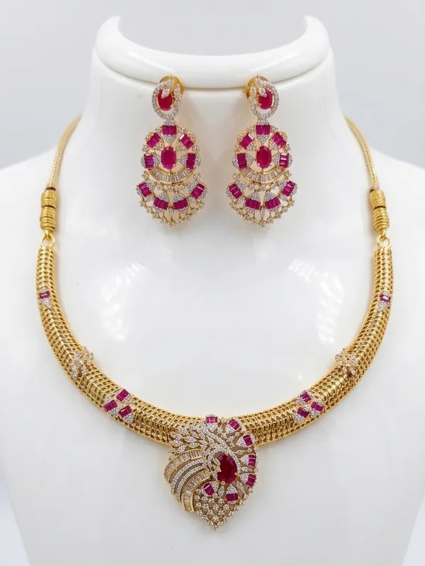 Exclusive_Ruby_Gemstone_Hasli_Pttern_AD_GJ_Polished_Necklace_with_beautiful_earings