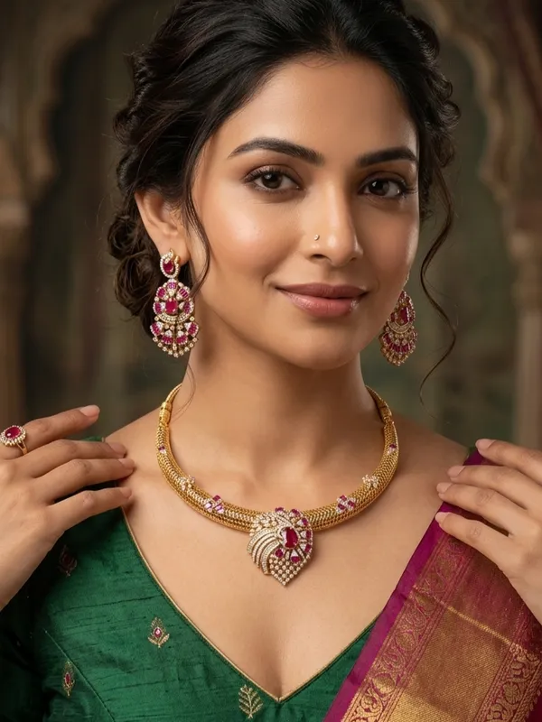 Exclusive_Ruby_Gemstone_Hasli_Pttern_AD_GJ_Polished_Necklace_with_beautiful_earings