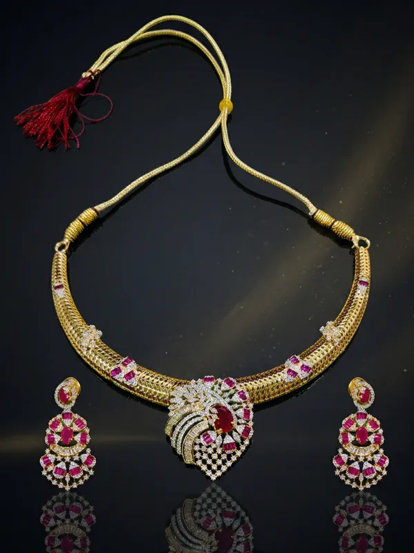 Exclusive_Ruby_Gemstone_Hasli_Pttern_AD_GJ_Polished_Necklace_with_beautiful_earings