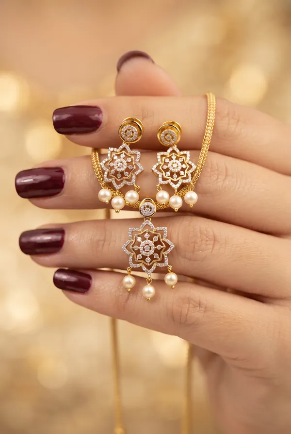 Luxury_Gold-Plated_American_Diamond_Floral_Pendant_Set_with_Pearl_Drops_|_CZ_Pendant_Chain_&_Matching_Earrings_