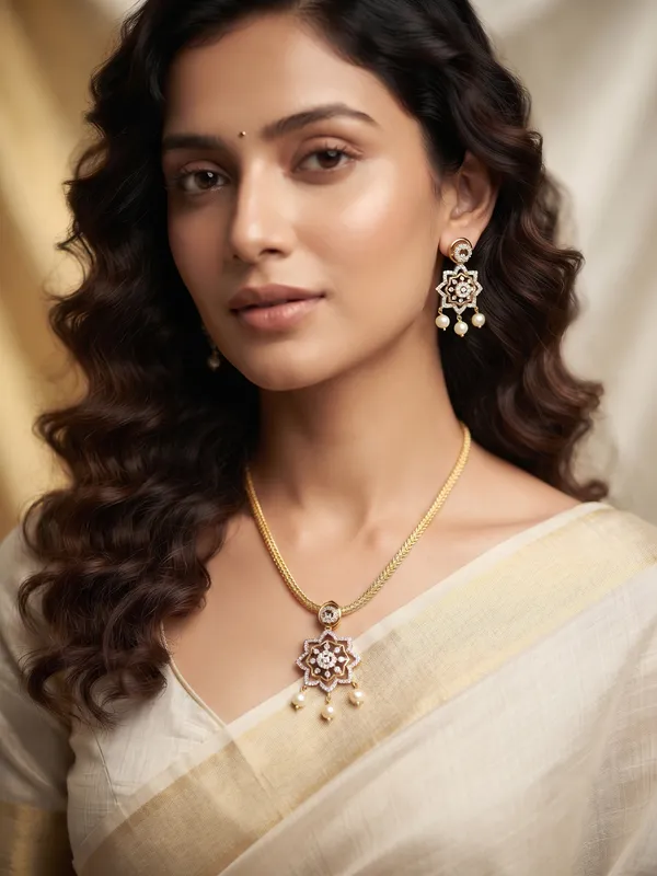 Luxury_Gold-Plated_American_Diamond_Floral_Pendant_Set_with_Pearl_Drops_|_CZ_Pendant_Chain_&_Matching_Earrings_