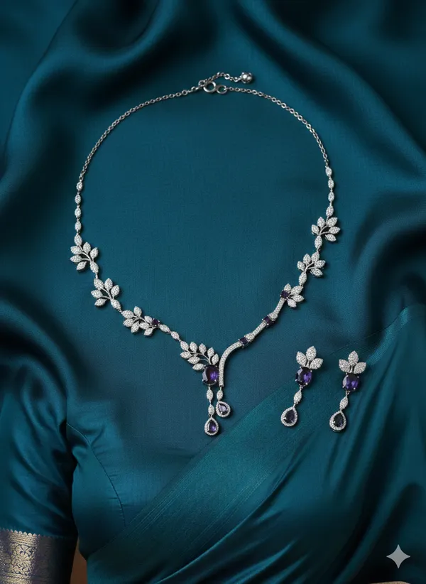 Purple_American_Diamond_Cubic_Zirconia_Necklace_With_1_Pair_Of_Earrings_For_Women