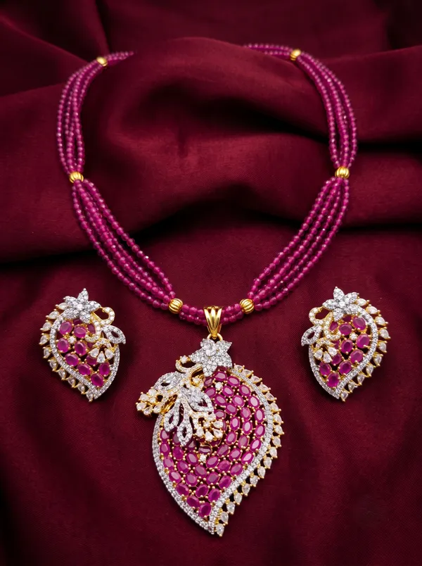 Magenta_Pink_Beaded_Mala_Necklace_Set_with_Earrings_|_MAS_JEWELLERS