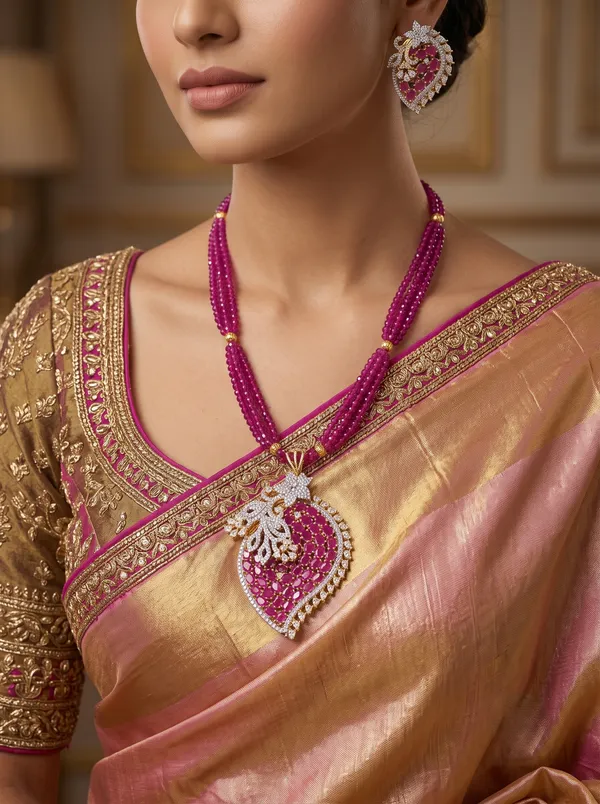 Magenta_Pink_Beaded_Mala_Necklace_Set_with_Earrings_|_MAS_JEWELLERS