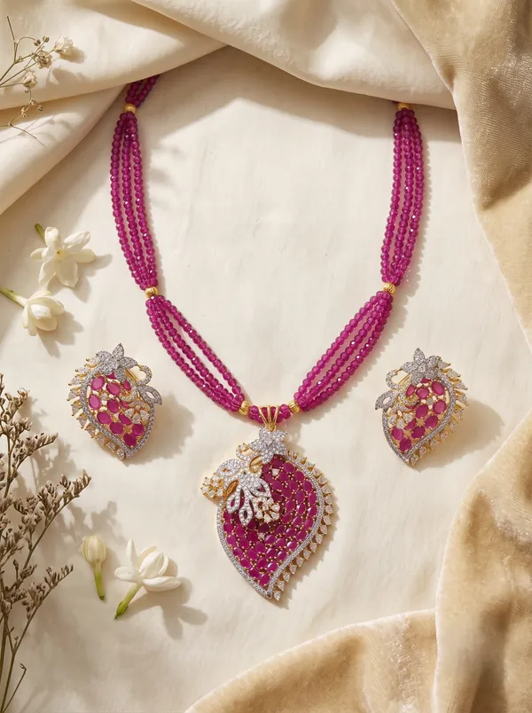 Magenta_Pink_Beaded_Mala_Necklace_Set_with_Earrings_|_MAS_JEWELLERS