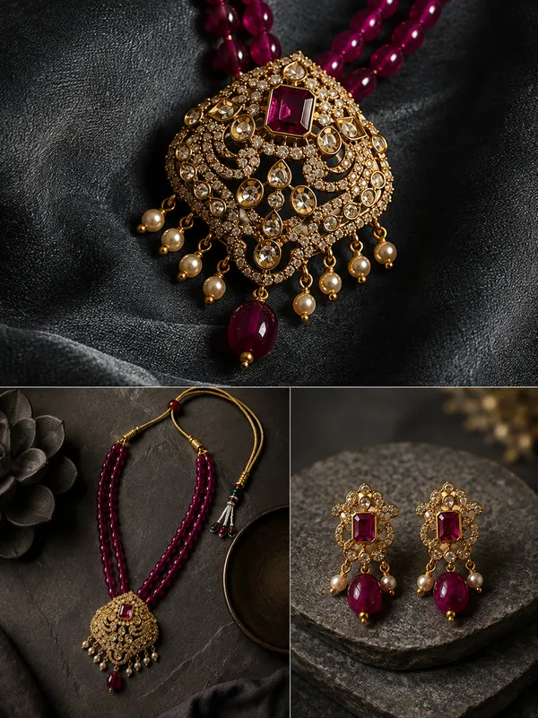 Maroon_Beaded_Designer_Kundan_Style_Necklace_Set_&_Matching_Earrings_|_Traditional_Ethnic_Fashion_Jewellery_(_South_Indian_Style)