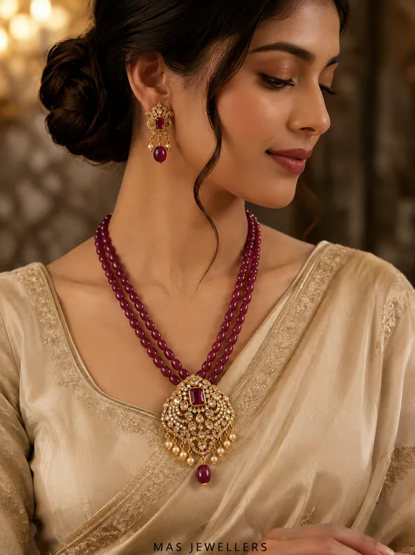 Maroon_Beaded_Designer_Kundan_Style_Necklace_Set_&_Matching_Earrings_|_Traditional_Ethnic_Fashion_Jewellery_(_South_Indian_Style)
