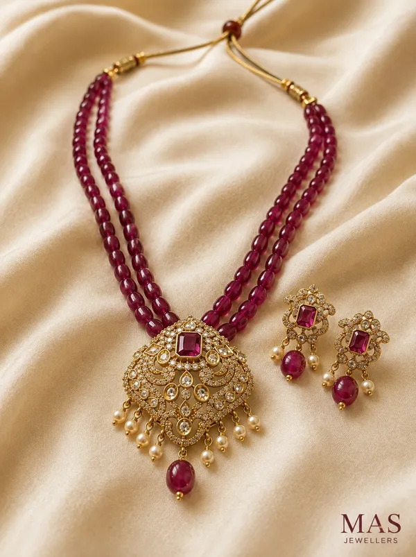 Maroon_Beaded_Designer_Kundan_Style_Necklace_Set_&_Matching_Earrings_|_Traditional_Ethnic_Fashion_Jewellery_(_South_Indian_Style)