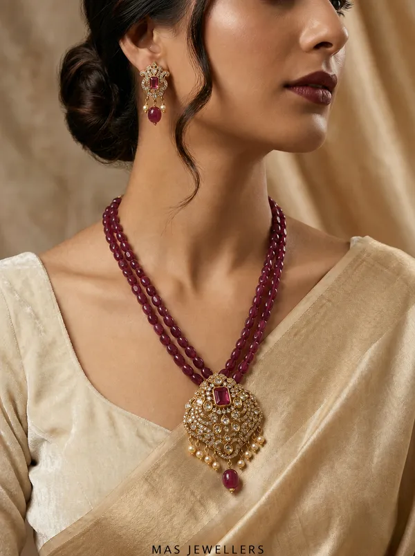 Maroon_Beaded_Designer_Kundan_Style_Necklace_Set_&_Matching_Earrings_|_Traditional_Ethnic_Fashion_Jewellery_(_South_Indian_Style)