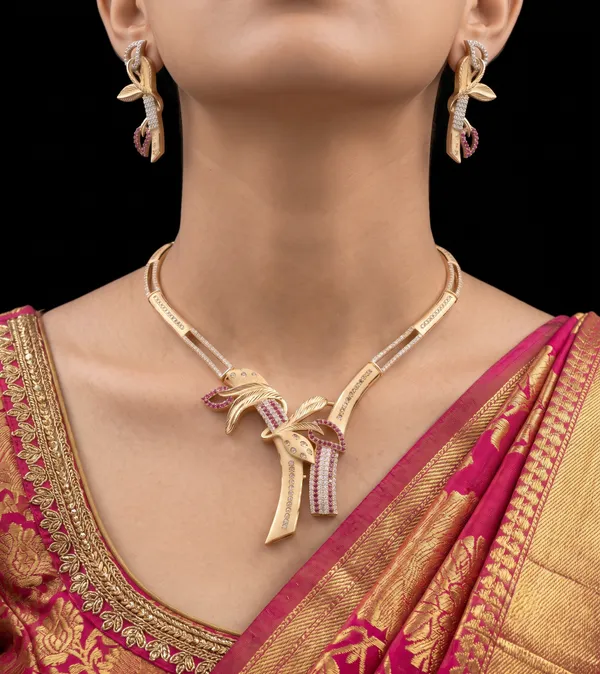 Matte_Gold_Plated_Floral_Leaf_Necklace_Set_with_Pink_Ruby_&_White_American_Diamond_Stones_for_Women_|_MAS_JEWELLERS