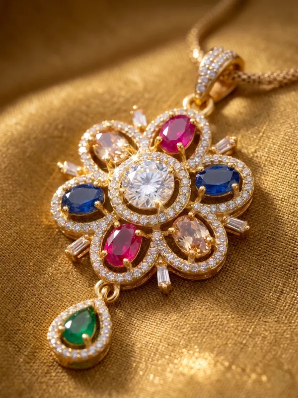 Navratna-Inspired_Multi-Stone_Floral_Pendant_Set_with_Matching_Earrings