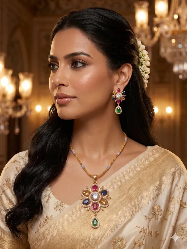 Navratna-Inspired_Multi-Stone_Floral_Pendant_Set_with_Matching_Earrings