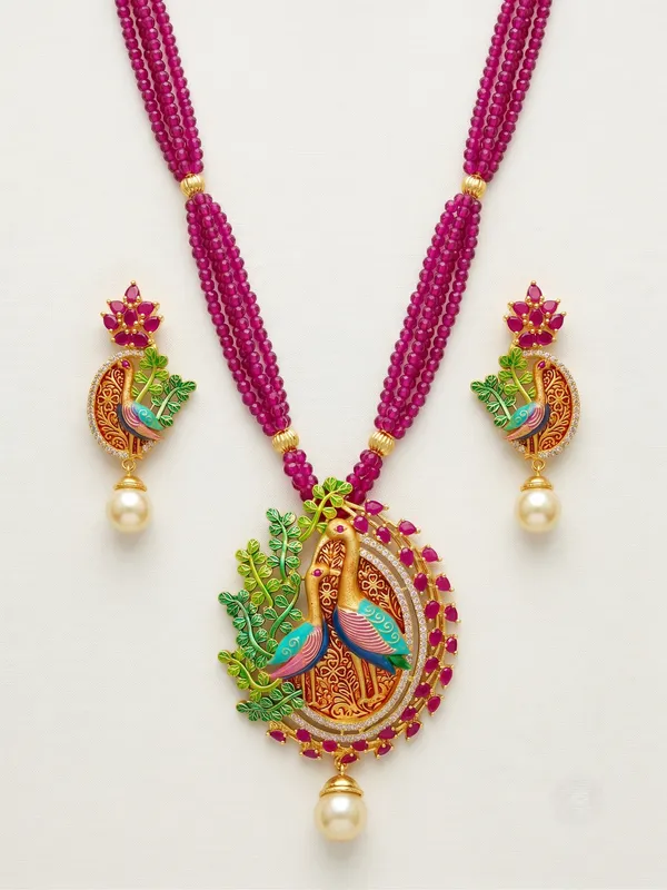 Pink_Ruby_Peacock_Pendant_Mala_Necklace_Set_with_Earrings_|_MAS_JEWELLERS