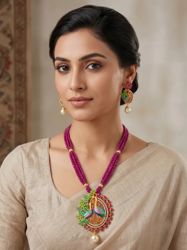 Pink_Ruby_Peacock_Pendant_Mala_Necklace_Set_with_Earrings_|_MAS_JEWELLERS