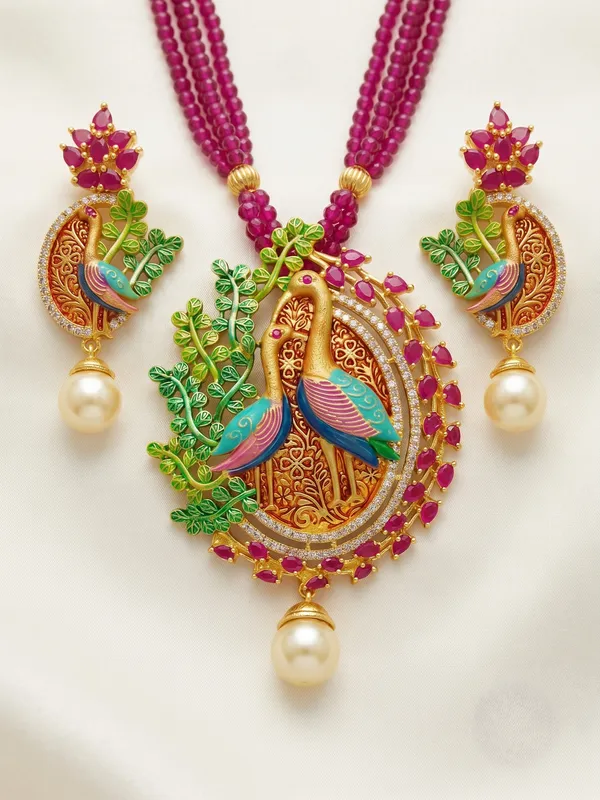 Pink_Ruby_Peacock_Pendant_Mala_Necklace_Set_with_Earrings_|_MAS_JEWELLERS
