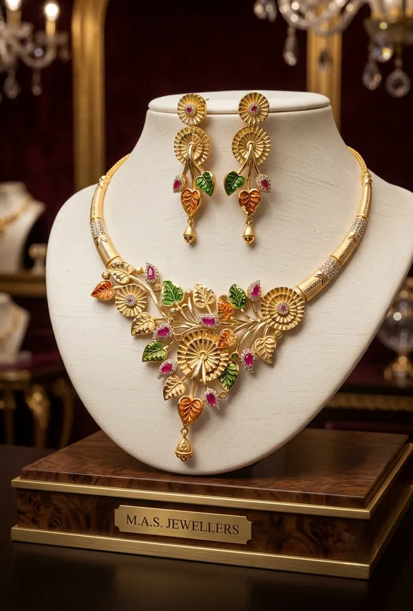 Premium_Gold-Plated_Multicolour_Leaf_&__Floral_Necklace_Set