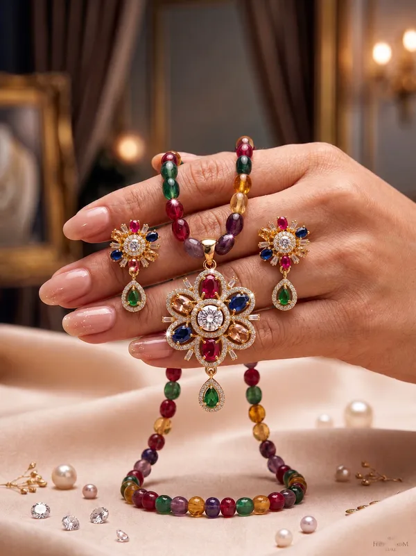 Navratan_Inspired_Multicolor_AD_Pendant_and_studds_with_Multicolor_mala