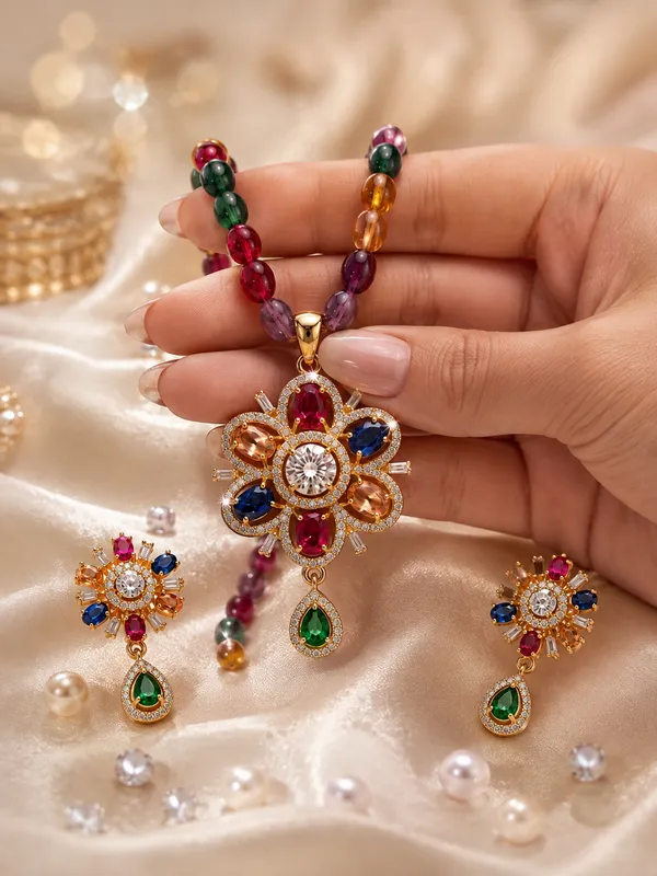 Navratan_Inspired_Multicolor_AD_Pendant_and_studds_with_Multicolor_mala