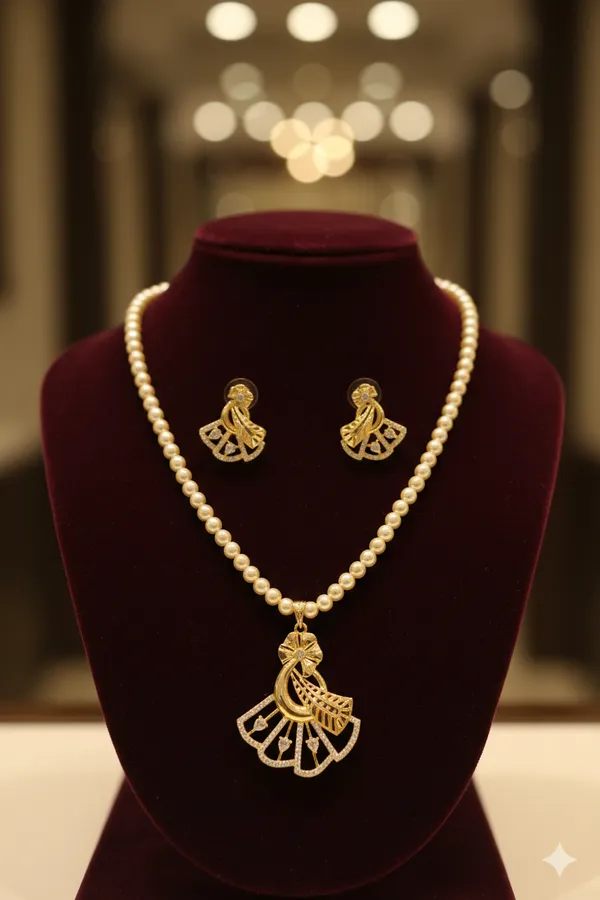 Elegant_Gold_Pearl_Necklace_Set_with_Designer_Pendant_&_Matching_Earrings