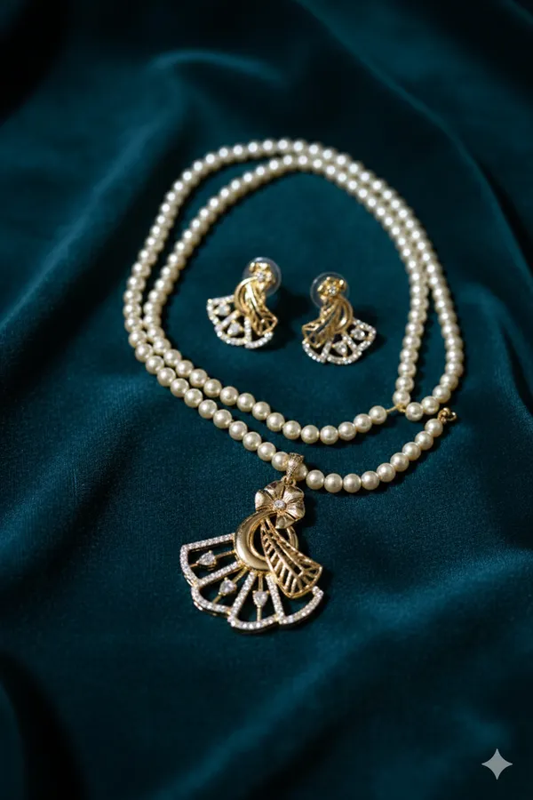 Elegant_Gold_Pearl_Necklace_Set_with_Designer_Pendant_&_Matching_Earrings
