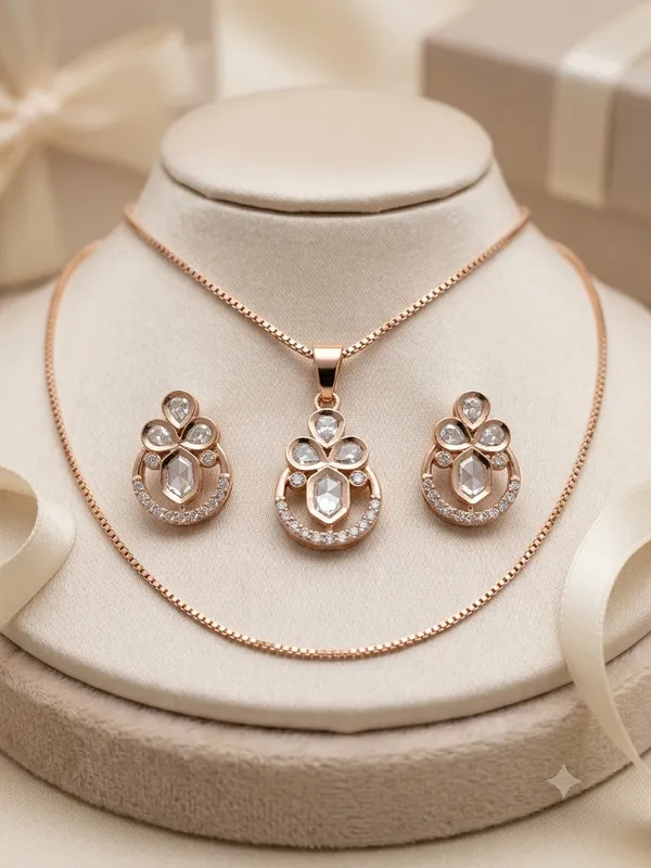 Rose_Aura_Bloom_American_Diamond_Rose_Gold_Pendant_Set_with_Chain_&_Earrings_|_Floral_CZ_Designer_Jewelry_for_Girls_/_Women