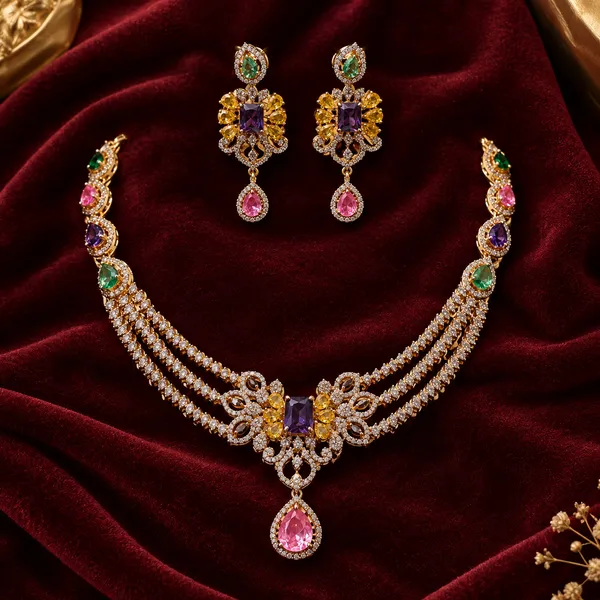 Rose_Gold_Plated_Multicolor_Cubic_Zirconia_AD_Stone_Choker_Necklace_Set_with_Earrings_for_Women_&_Girls_|_Partywear_/_Wedding_Jewellery_Set