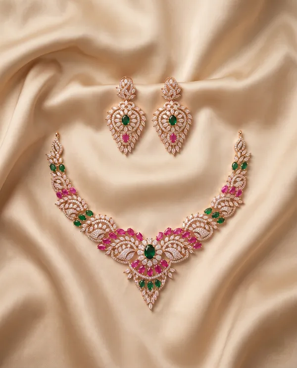 Rose_Gold_Plated_Multicolor_Cubic_Zirconia_AD_Stone_Choker_Necklace_Set_with_Earrings_for_Women_&_Girls_|_Partywear_/_Wedding_Jewellery_Set