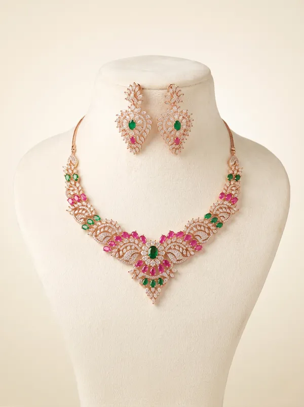 Rose_Gold_Plated_Multicolor_Cubic_Zirconia_AD_Stone_Choker_Necklace_Set_with_Earrings_for_Women_&_Girls_|_Partywear_/_Wedding_Jewellery_Set