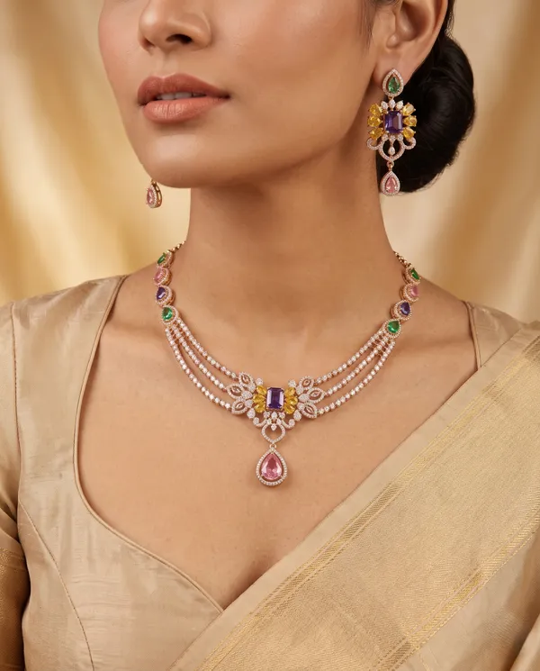 Rose_Gold_Plated_Multicolor_Cubic_Zirconia_AD_Stone_Choker_Necklace_Set_with_Earrings_for_Women_&_Girls_|_Partywear_/_Wedding_Jewellery_Set
