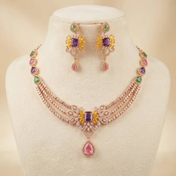 Rose_Gold_Plated_Multicolor_Cubic_Zirconia_AD_Stone_Choker_Necklace_Set_with_Earrings_for_Women_&_Girls_|_Partywear_/_Wedding_Jewellery_Set